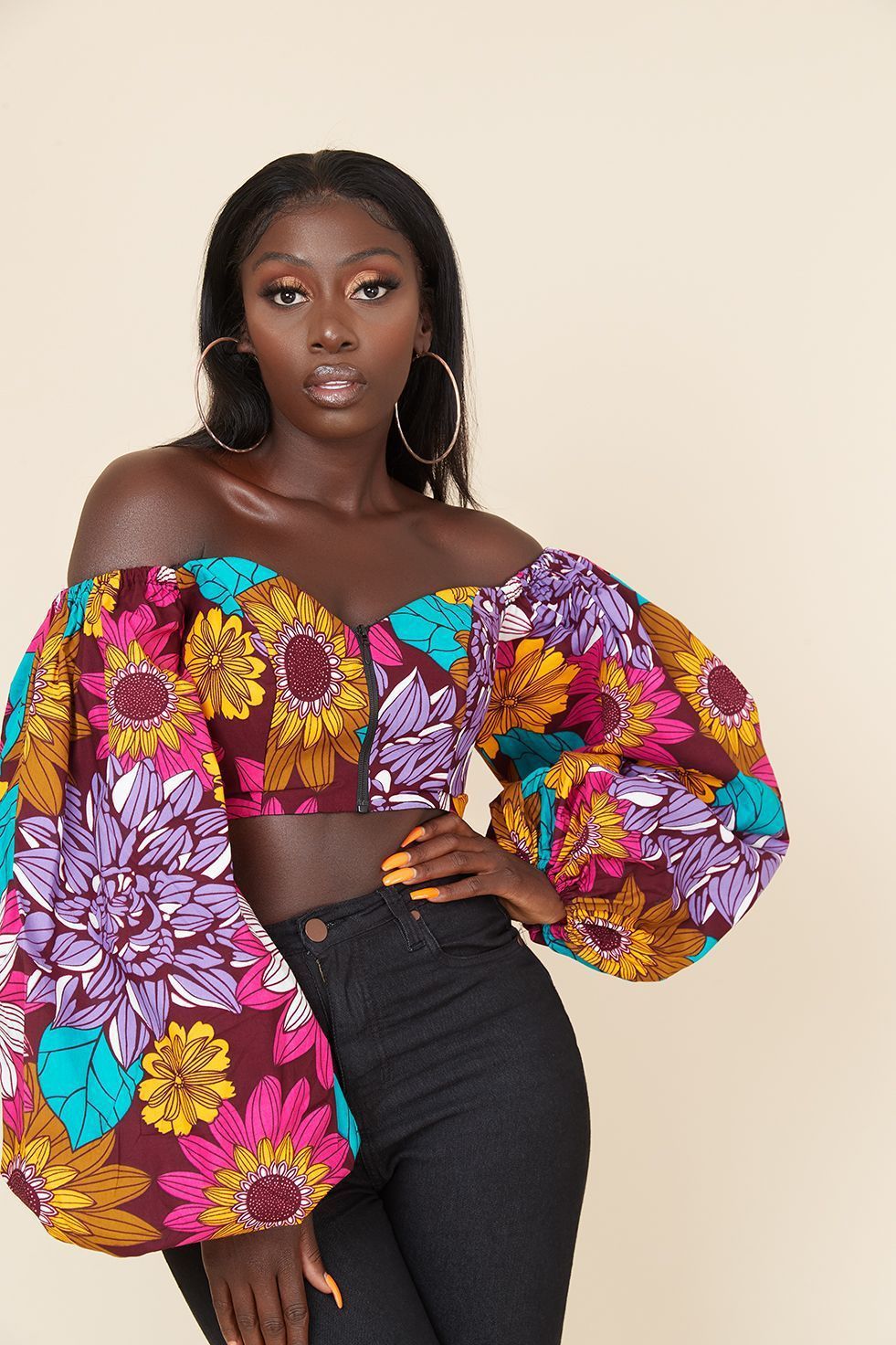 African Style Digital Printing Women's Sexy Off-neck Tube Top Long Sleeve