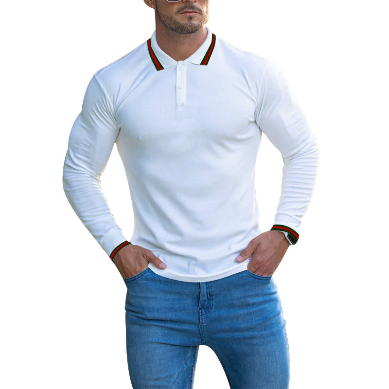 Men's Solid Spring And Autumn Lapel Cotton Casual Bottom Shirt