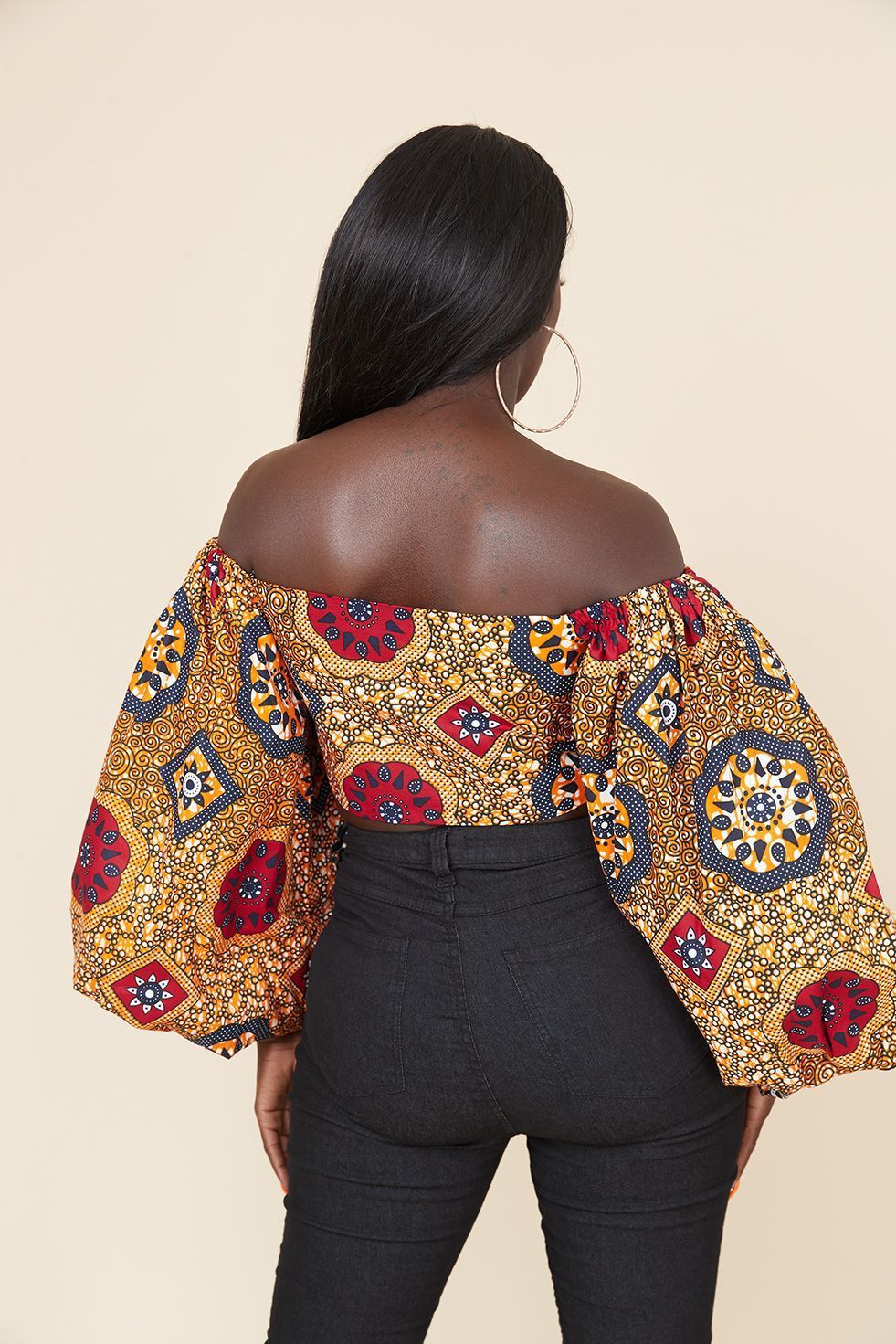 African Style Digital Printing Women's Sexy Off-neck Tube Top Long Sleeve